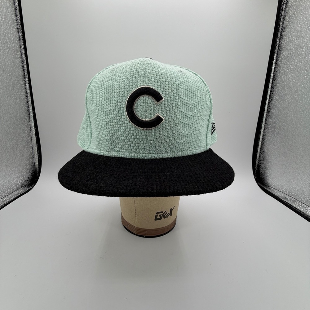 Chicago Cubs Thermal Knit Hat New Era 59Fifty Mint Green Black Fitted 7 1/2 NEW - Picture 4 of 12